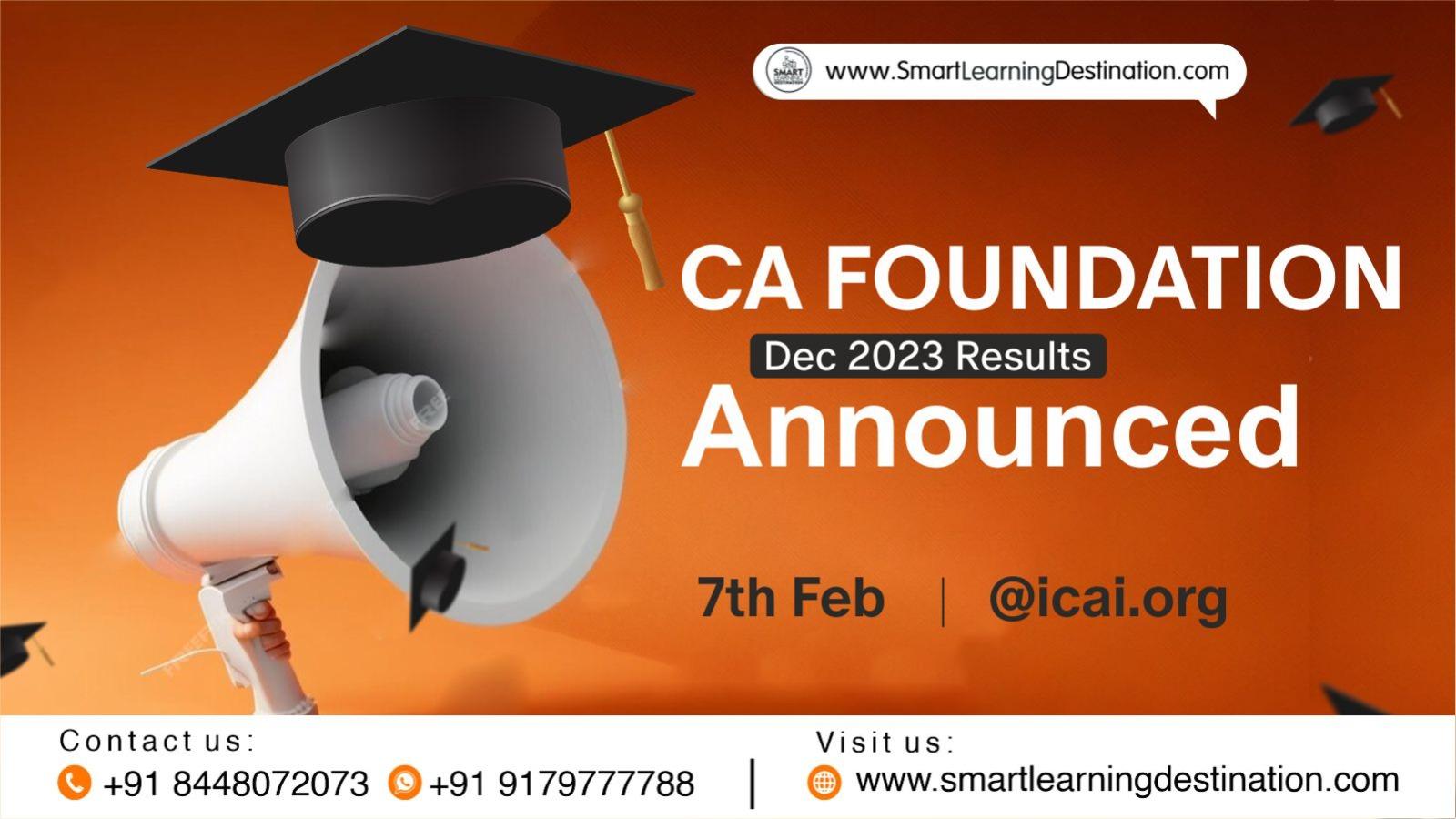 CA Foundation Dec 2023 Results Announced 7th Feb